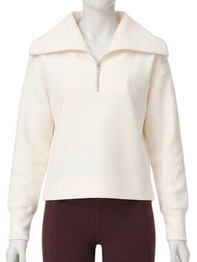 Sweaty Betty Women's Peaceful Rib Half Zip Cropped Sweatshirt, XL, Lily White